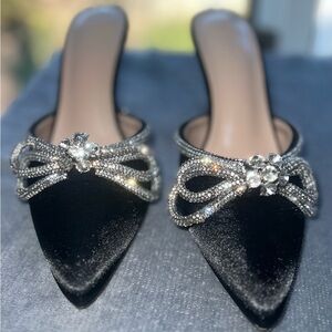 Women’s Slingback Embellished Pointed Toe Mule High Heel Shoes Black Size: 8.5👠